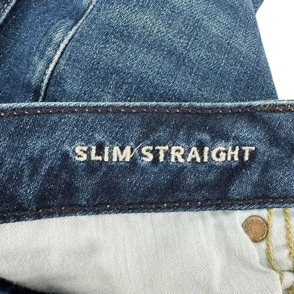 American Eagle Slim Straight Jeans Airflex Blue Denim Mens Size 31x32 Distressed